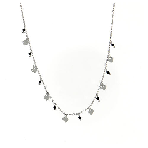 Collana Cuori cristalli neri alternati AMEN arg. 925 fin. rodiata 3