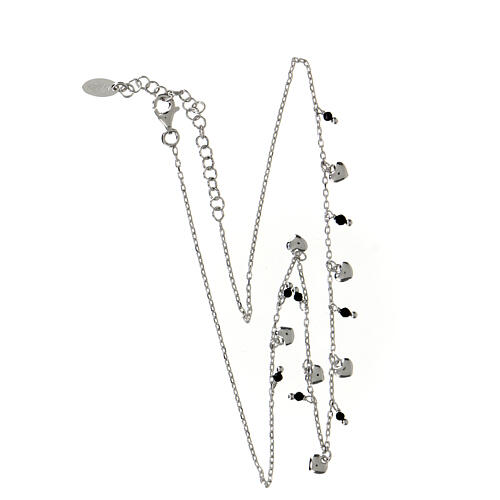 Collana Cuori cristalli neri alternati AMEN arg. 925 fin. rodiata 4