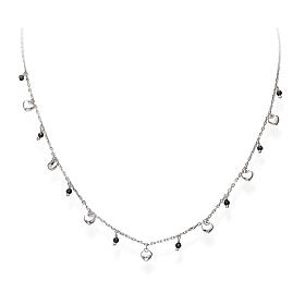 Heart necklace with alternating black crystals AMEN 925 silve rhodium-plated