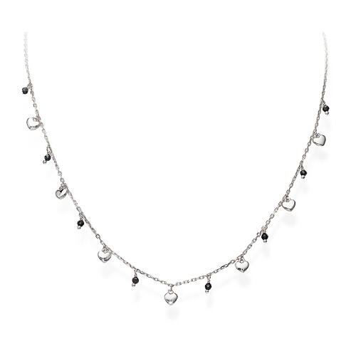 Heart necklace with alternating black crystals AMEN 925 silve rhodium-plated 1