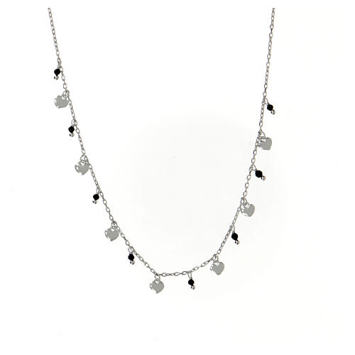 Heart necklace with alternating black crystals AMEN 925 silve rhodium-plated 3