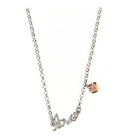 AMEN Love necklace with heart in rosé finish, rhodium-plated 925 silver
