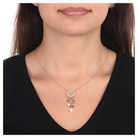 AMEN necklace Lovecatcher with red crystals, rosé 925 silver