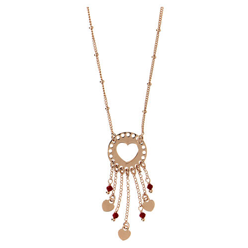 AMEN necklace Lovecatcher with red crystals, rosé 925 silver 3