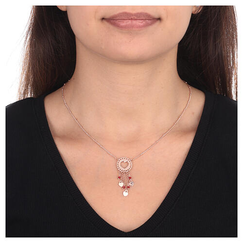 Collier AMEN attrape-amour avec cristaux rouges argent 925 rosé 2