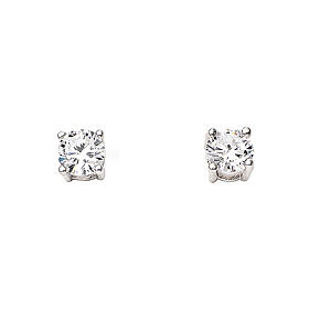 AMEN earrings with white zircon of 0.2 in diameter, rhodium-plated 925 silver