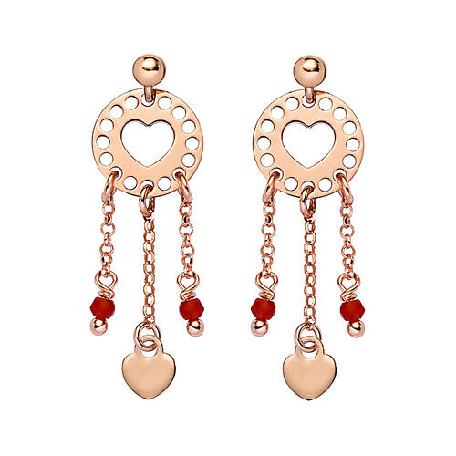 AMEN chandelier earrings with hearts and crystals, rosé 925 silver 1