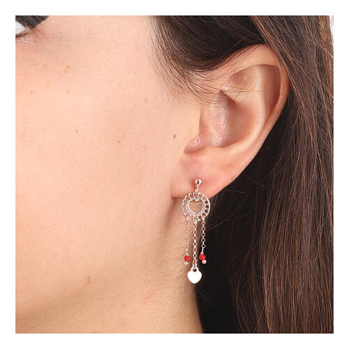 AMEN chandelier earrings with hearts and crystals, rosé 925 silver 2