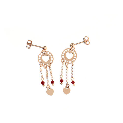 AMEN chandelier earrings with hearts and crystals, rosé 925 silver 3