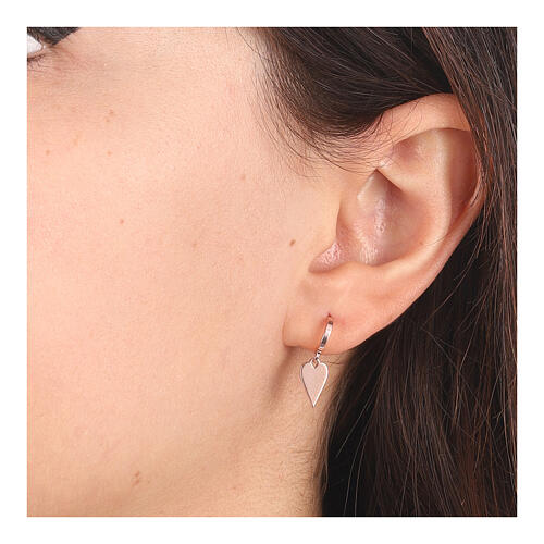 AMEN J-hoop earrings with elongated heart pendant, rosé 925 silver 2