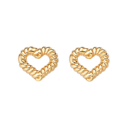 Boucles d'oreilles AMEN puces coeur effet corde argent 925 doré 1