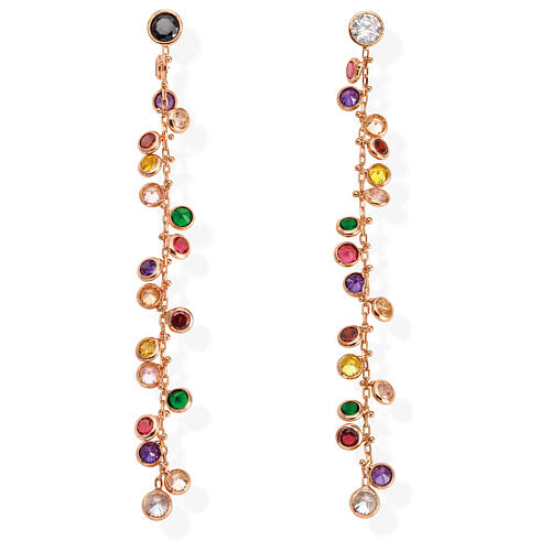AMEN drop earrings with multicoloured zircons, rosé finish 1