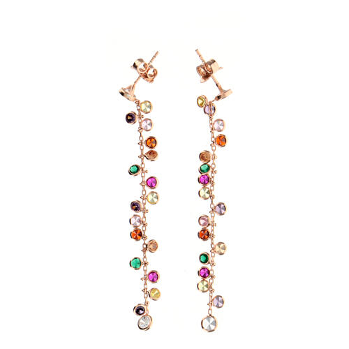 AMEN drop earrings with multicoloured zircons, rosé finish 3