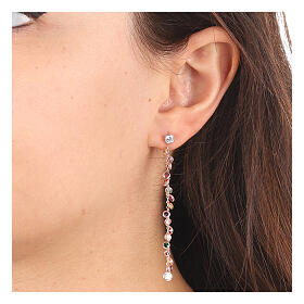 Boucles d'oreilles AMEN chaîne avec cristaux colorés argent 925 rosé