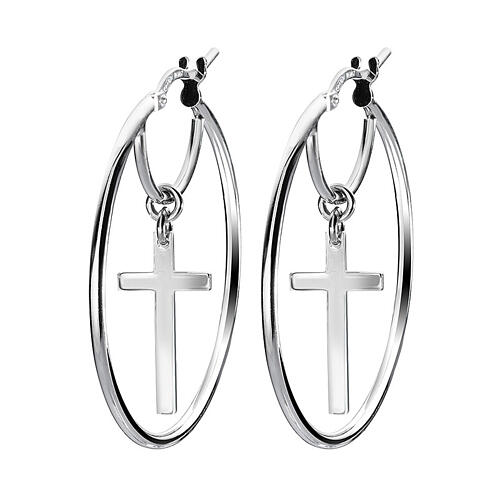 AMEN hoop earrings with inner cross pendant, rhodium-plated 925 silver 1