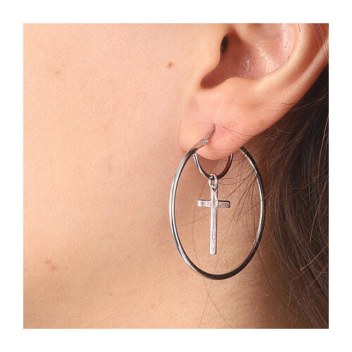 AMEN hoop earrings with inner cross pendant, rhodium-plated 925 silver 4