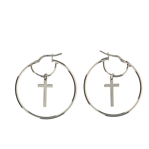 Cross circle earrings rhodium-plated silver AMEN 3