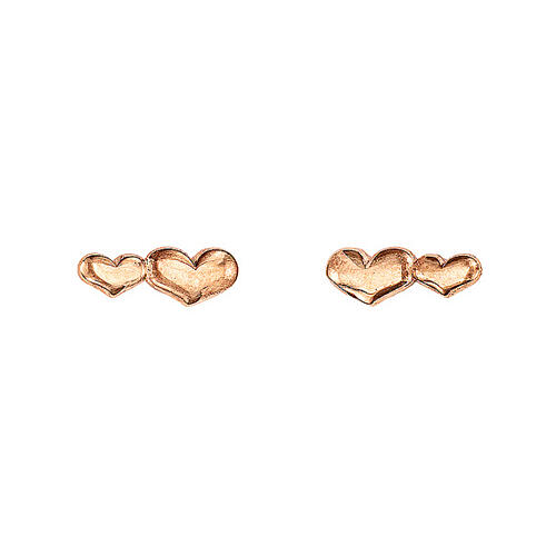 AMEN stud earrings with double heart, rosé finish 1