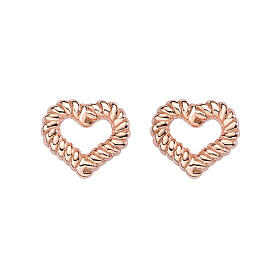 Rope effect heart earrings AMEN 925 rose silver