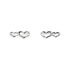 AMEN stud earrings with double heart, rhodium-plated finish