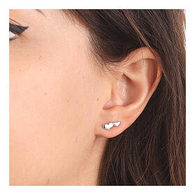 AMEN stud earrings with double heart, rhodium-plated finish
