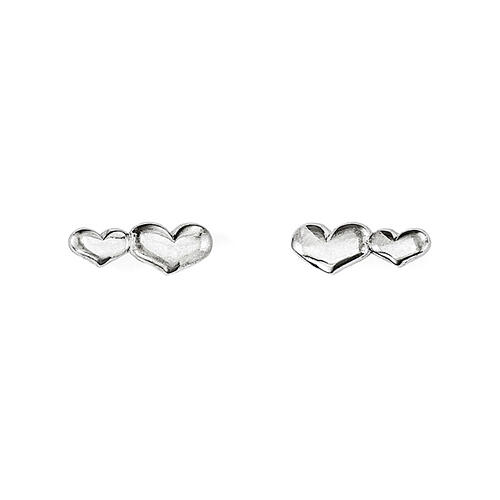 AMEN stud earrings with double heart, rhodium-plated finish 1