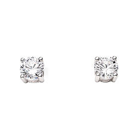 AMEN earrings with white zircon of 0.4 in diameter, rhodium-plated 925 silver