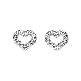 Heart stud earrings with rope effect AMEN rhodium plated 925 silver