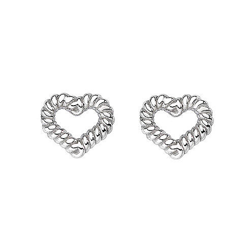 Heart stud earrings with rope effect AMEN rhodium plated 925 silver 1