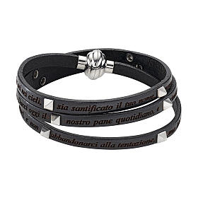 Amen black leather bracelet with studs and Our Father prayer ITA