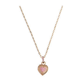 AMEN necklace with pink Heart of the Ocean, gold plated 925 silver