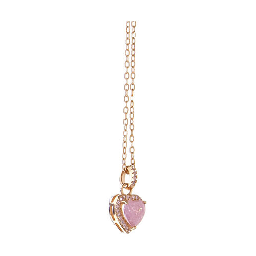 AMEN necklace with pink Heart of the Ocean, gold plated 925 silver 3