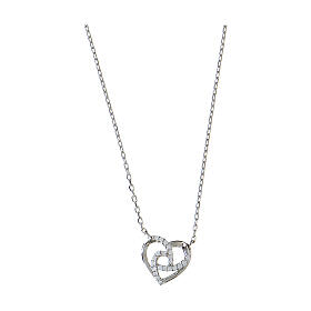 AMEN necklace with braided heart, 925 silver and white rhinestones