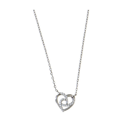 AMEN necklace with braided heart, 925 silver and white rhinestones 1