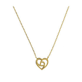 AMEN necklace with braided heart, gold plated 925 silver and white rhinestones