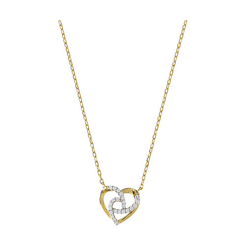 AMEN necklace with braided heart, gold plated 925 silver and white rhinestones 1