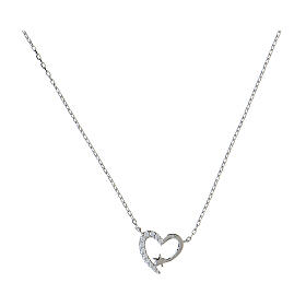 AMEN necklace with stylised heart and stars, 925 silver and white rhinestones