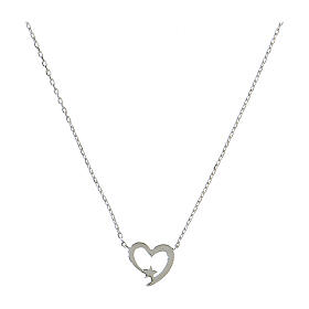 AMEN necklace with stylised heart and stars, 925 silver and white rhinestones