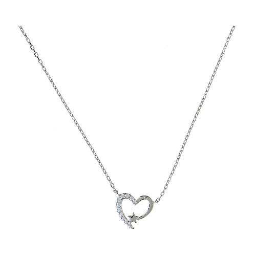 AMEN necklace with stylised heart and stars, 925 silver and white rhinestones 1