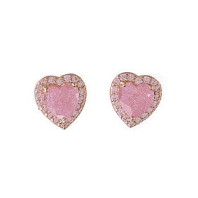 AMEN stud earrings, pink heart with white rhinestones, gold plated 925 silver