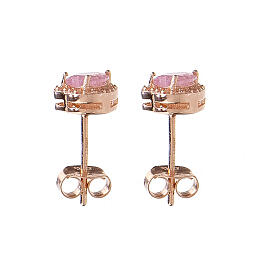 AMEN stud earrings, pink heart with white rhinestones, gold plated 925 silver