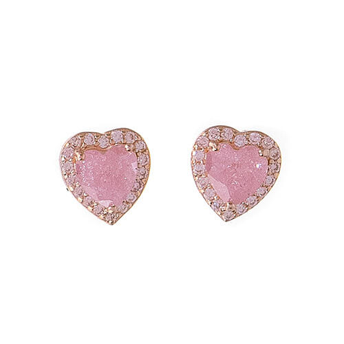 AMEN stud earrings, pink heart with white rhinestones, gold plated 925 silver 1
