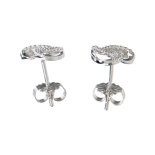 AMEN stud earrings with braided heart, 925 silver and white rhinestones 2