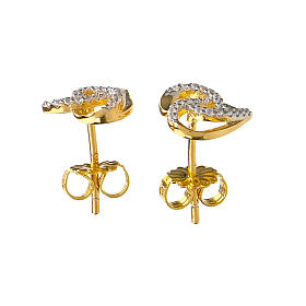 AMEN stud earrings with braided heart, gold plated 925 silver and white rhinestones
