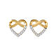 AMEN stud earrings, gold plated 925 silver braided heart with white rhinestones s1