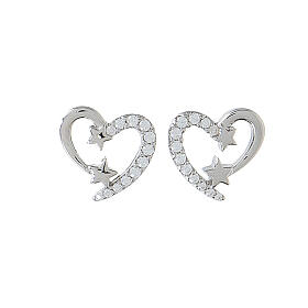 AMEN stud earrings, heart and stars, 925 silver and rhinestones