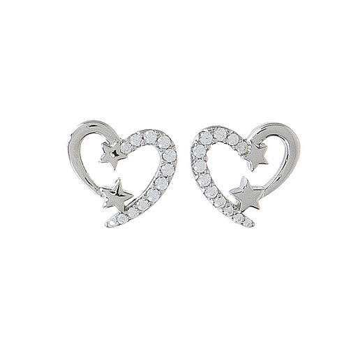 AMEN stud earrings, heart and stars, 925 silver and rhinestones 1