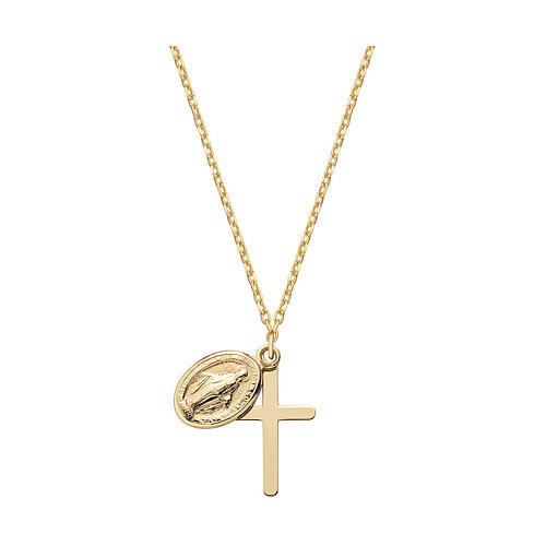 AMEN necklace with cross and Miraculous Medal, 9K gold 1