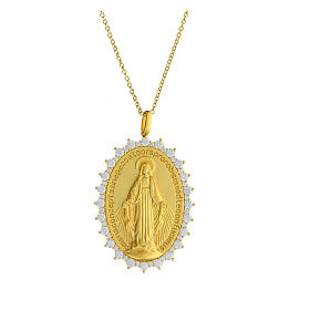 AMEN necklace of 925 silver and rhinestones, Miraculous Medal