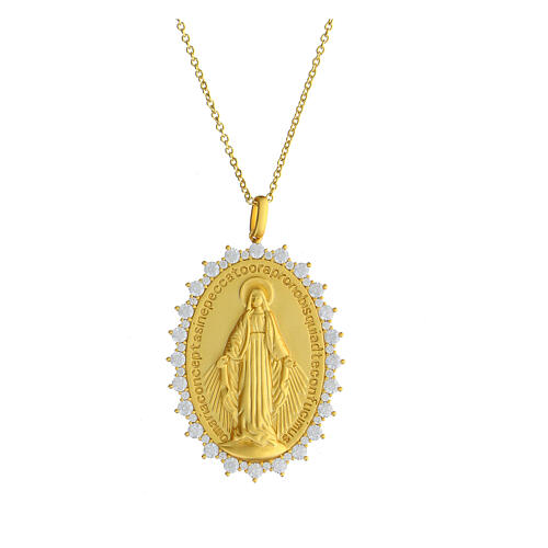 AMEN necklace of 925 silver and rhinestones, Miraculous Medal 1